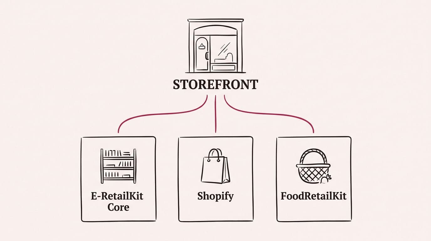 One storefront connecting to multiple commerce sources