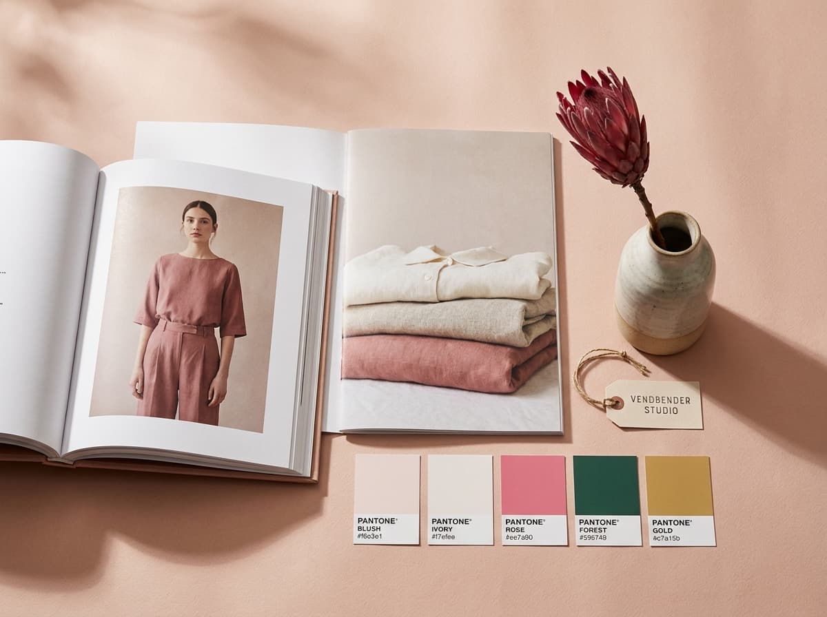 Editorial flat lay of a storefront brand moodboard